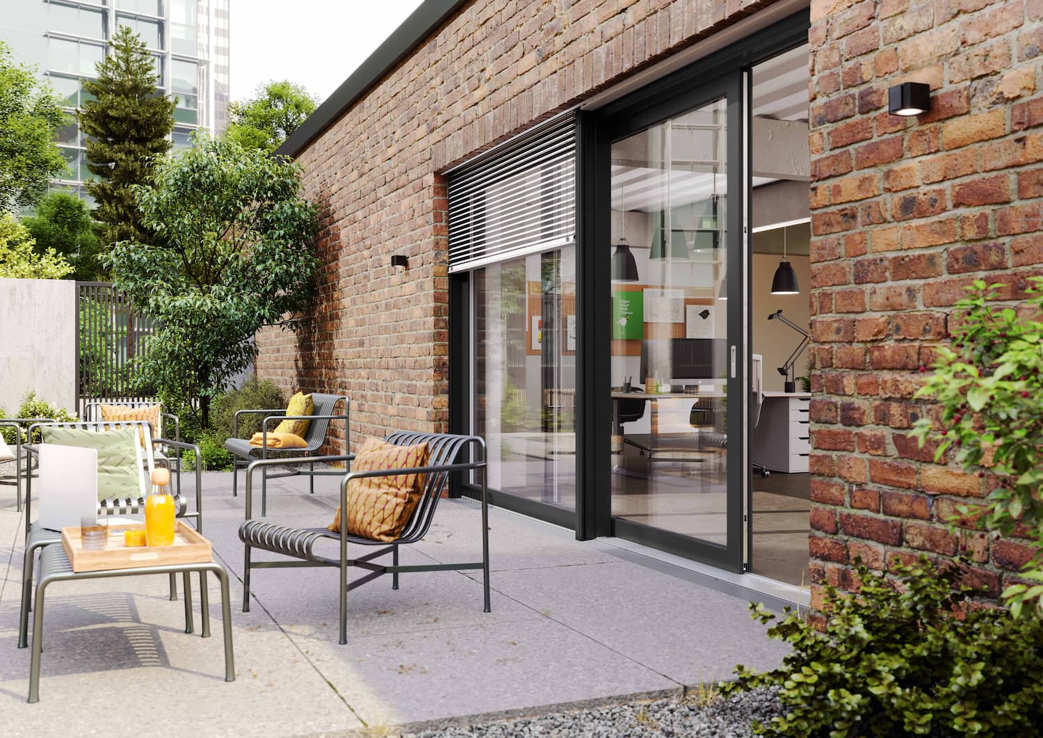 Weru HS ALEGRA 2fl 450x250 S5 S5 SchwarzUltiMatt Standardgriff Raffstore Agenturbuero aussen CMYK